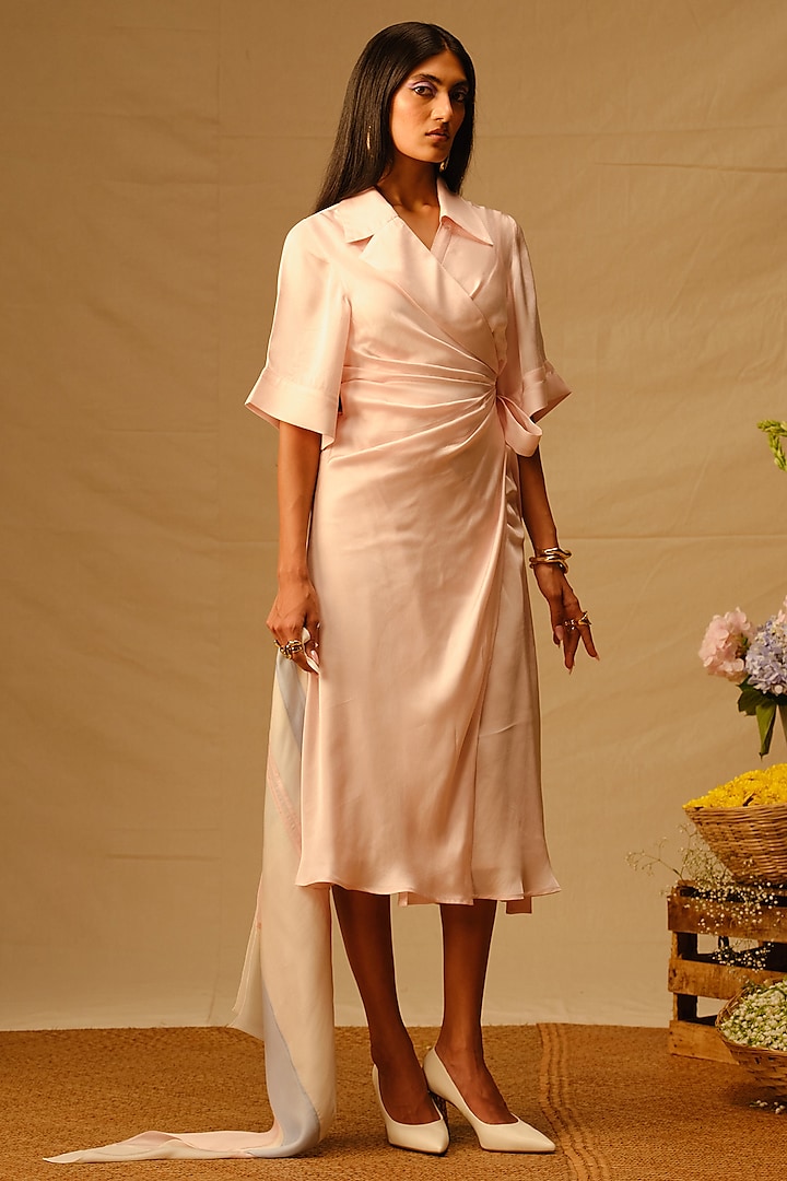 Baby Pink Modal Satin Wrap Dress by Aroka at Pernia's Pop Up Shop