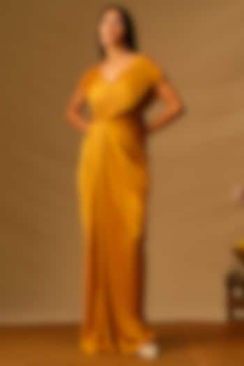 Mustard Modal Satin Draped Gown by Aroka at Pernia's Pop Up Shop