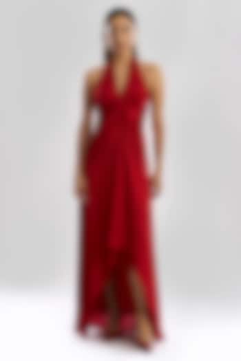 Red Modal Satin Halter Vacation Dress by Aroka at Pernia's Pop Up Shop