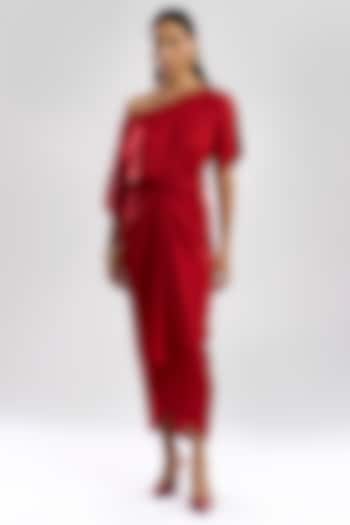 Red Modal Satin Midi Summer Dress by Aroka at Pernia's Pop Up Shop