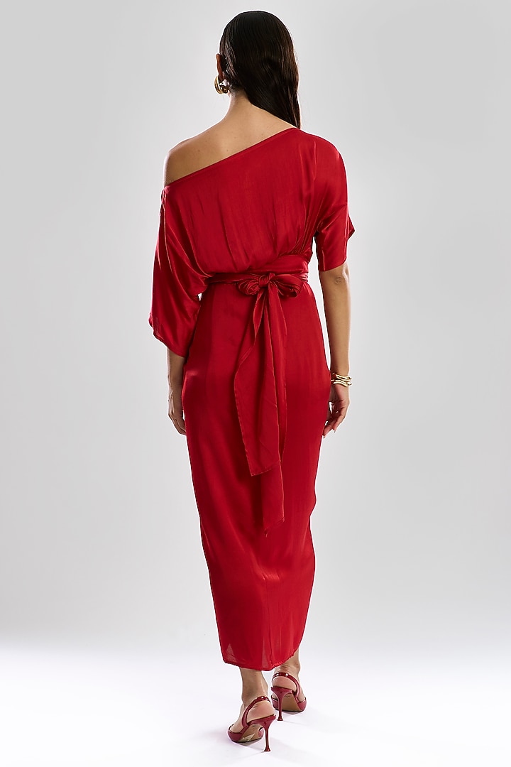 Red Modal Satin Midi Summer Dress by Aroka at Pernia's Pop Up Shop