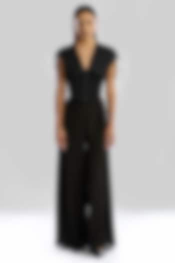 Black Modal Satin & Moroccan Crepe Corset Top by Aroka at Pernia's Pop Up Shop