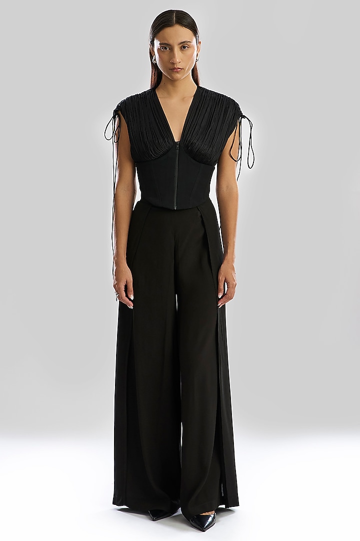 Black Modal Satin & Moroccan Crepe Corset Top by Aroka at Pernia's Pop Up Shop