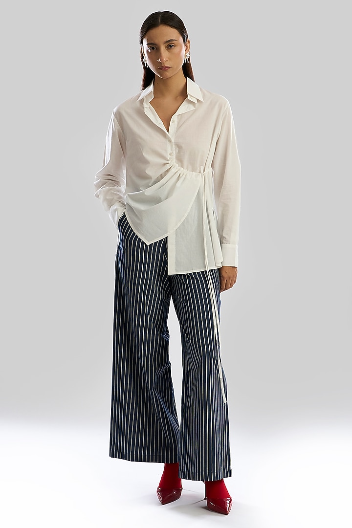 White & Indigo Denim Blue Cotton Blend Co-Ord Set by Aroka at Pernia's Pop Up Shop