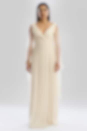 Ivory Wrinkle Chiffon Maxi Cocktail Dress by Aroka at Pernia's Pop Up Shop