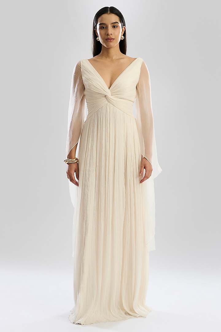 Ivory Wrinkle Chiffon Maxi Cocktail Dress by Aroka at Pernia's Pop Up Shop