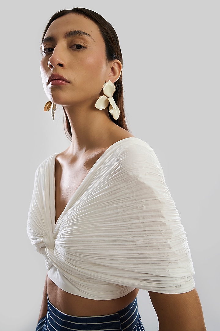 Ivory Poplin & Organic Cotton Twisted Crop Top by Aroka at Pernia's Pop Up Shop