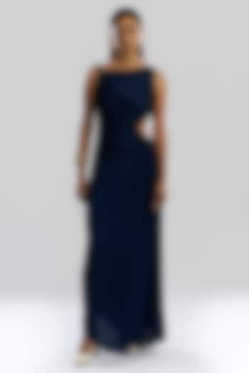 Navy Blue Modal Satin Maxi Summer Dress by Aroka at Pernia's Pop Up Shop