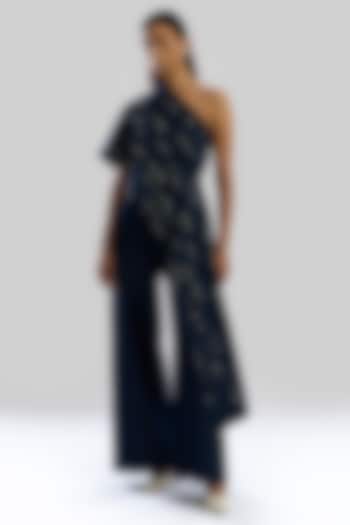 Deep Indigo Blue Denim Hand Embroidered Co-Ord Set by Aroka at Pernia's Pop Up Shop
