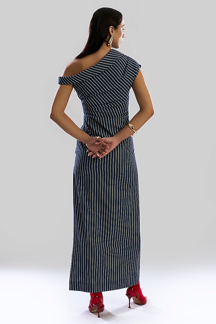 Blue Denim One-Shoulder Striped Summer Dress by Aroka at Pernia's Pop Up Shop