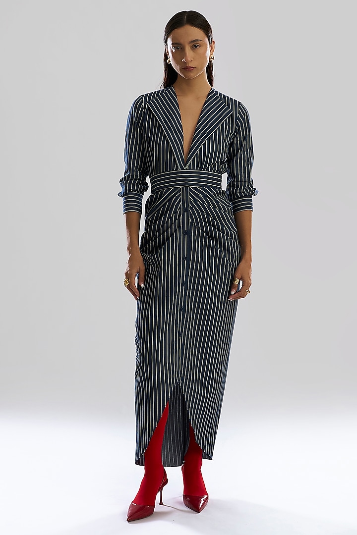 Blue Denim Striped Summer Dress by Aroka at Pernia's Pop Up Shop