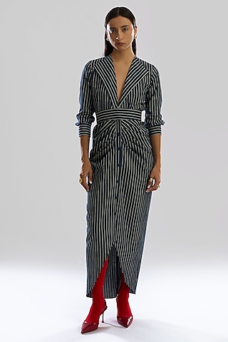Blue Denim Striped Dress by Aroka