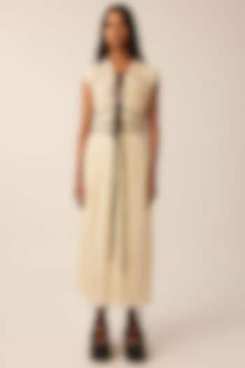 Off-White Muslin Ruched Dress by Aroka