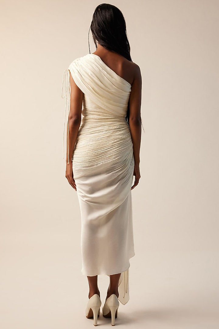 Ivory Vegan Modal Satin Ruched One-Shoulder Cocktail Dress by Aroka at Pernia's Pop Up Shop