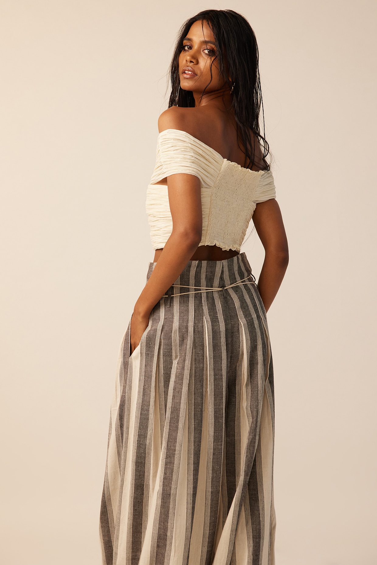 Off shoulder crop outlet top with long skirt