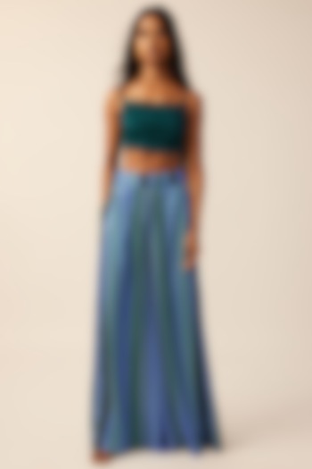 Blue Modal Stripes Printed Wide-Legged Pants by Aroka at Pernia's Pop Up Shop