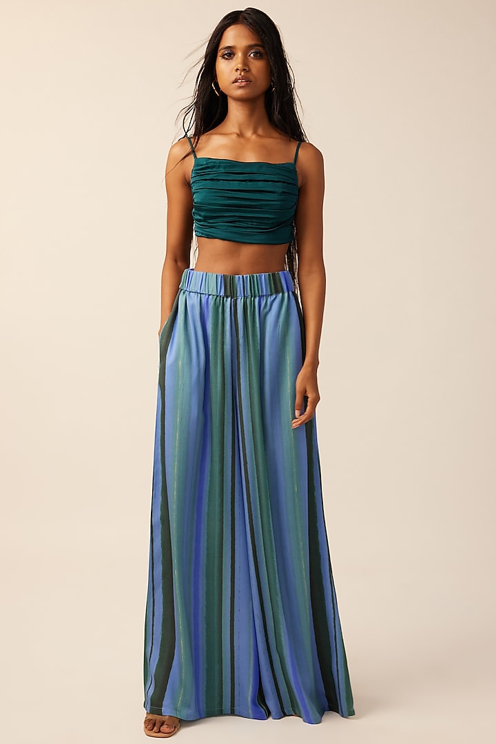 Blue Modal Stripes Printed Wide-Legged Pants by Aroka at Pernia's Pop Up Shop