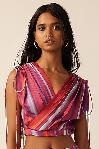 Multi-Colored Modal Hand Painted Wrap Top by Aroka