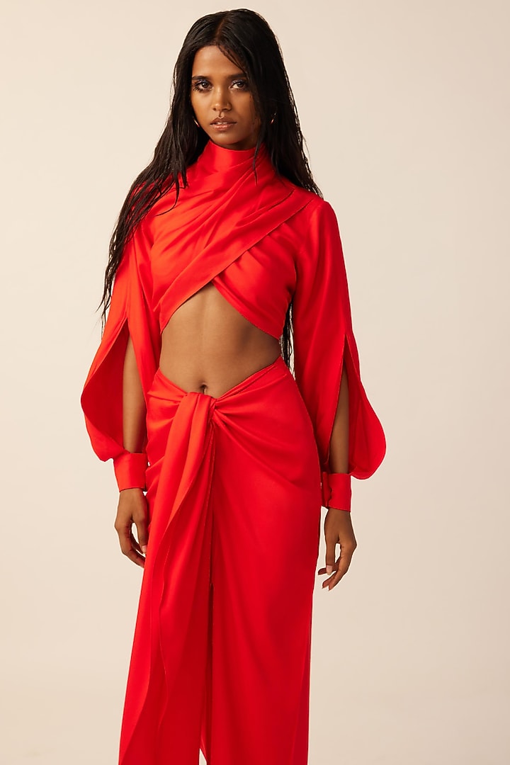 Red Tencel Crop Top by Aroka at Pernia's Pop Up Shop