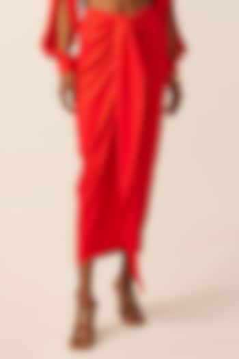 Red Tencel Fiber Tie-Up Skirt by Aroka at Pernia's Pop Up Shop