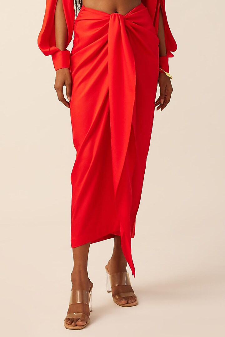 Red Tencel Fiber Tie-Up Skirt by Aroka at Pernia's Pop Up Shop