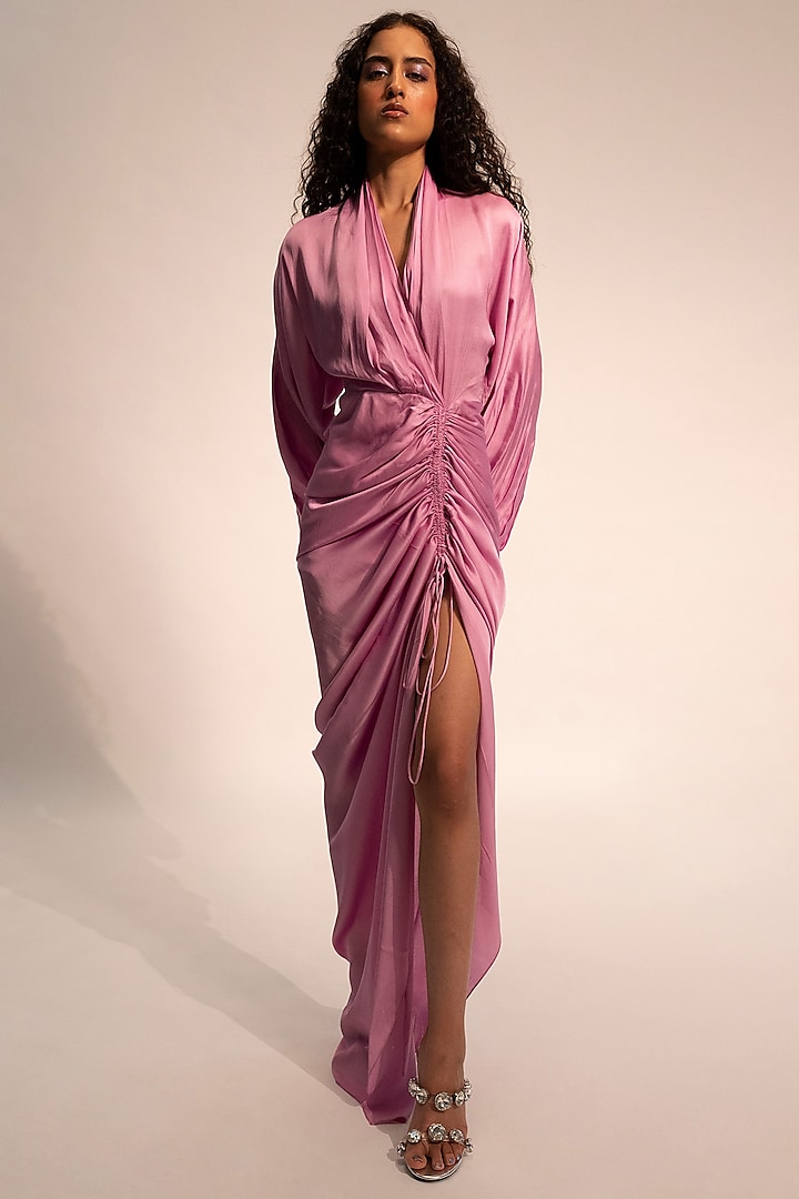 Lilac-Pink Modal Satin Dress by Aroka