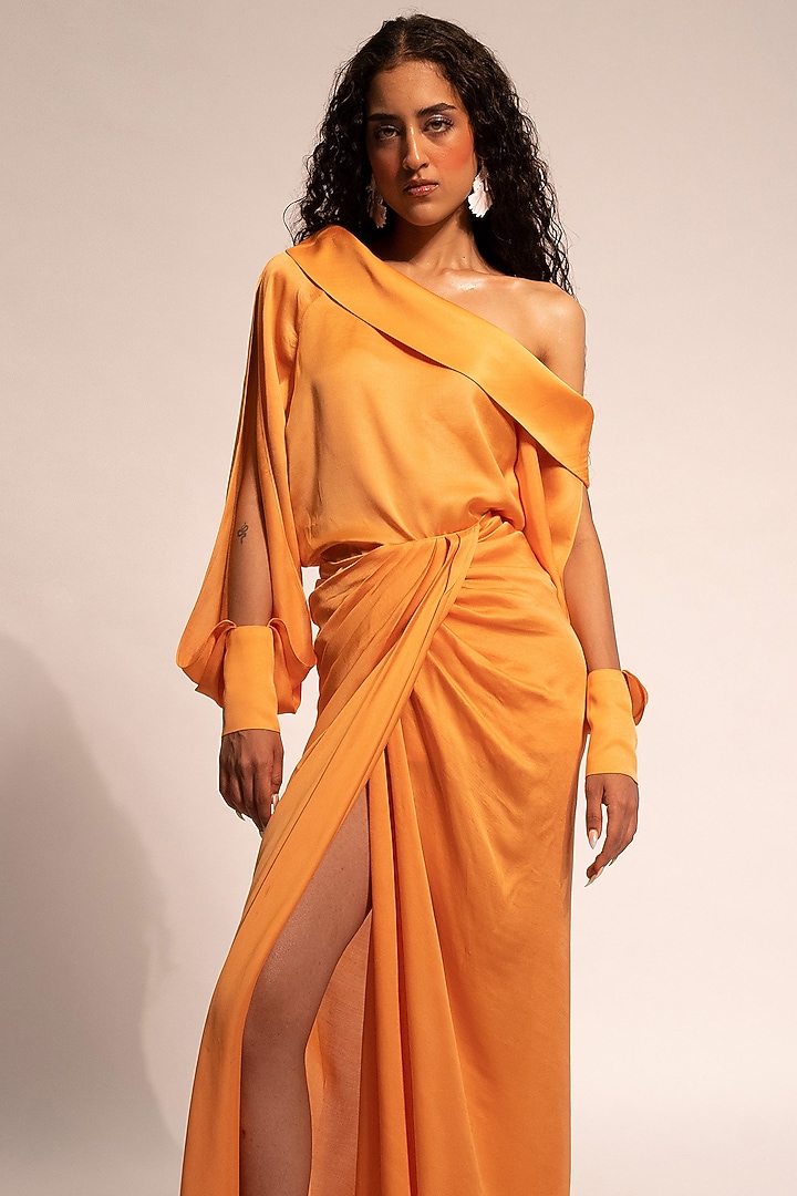 Coral Cream Modal Satin One-Shoulder Top by Aroka at Pernia's Pop Up Shop