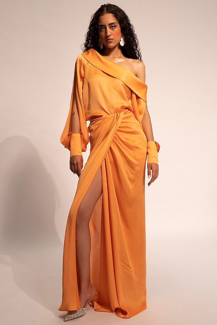 Coral Cream Modal Satin One-Shoulder Top by Aroka at Pernia's Pop Up Shop