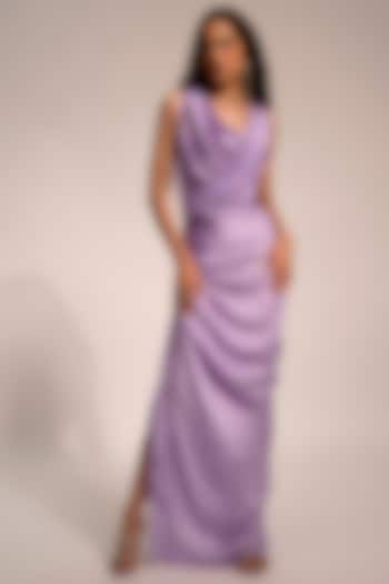 Lavender Modal Satin Draped Summer Dress by Aroka at Pernia's Pop Up Shop