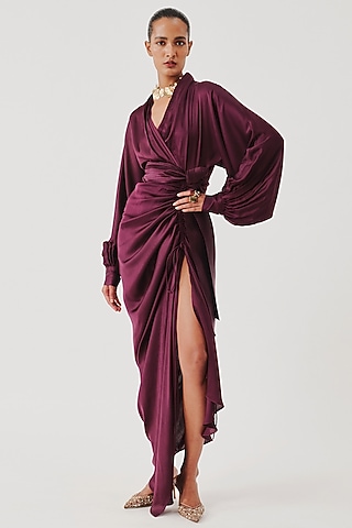 Burgundy Modal Satin Dress by Aroka