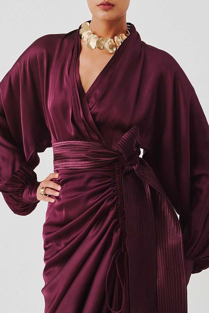Burgundy Modal Satin Vacation Dress by Aroka at Pernia's Pop Up Shop