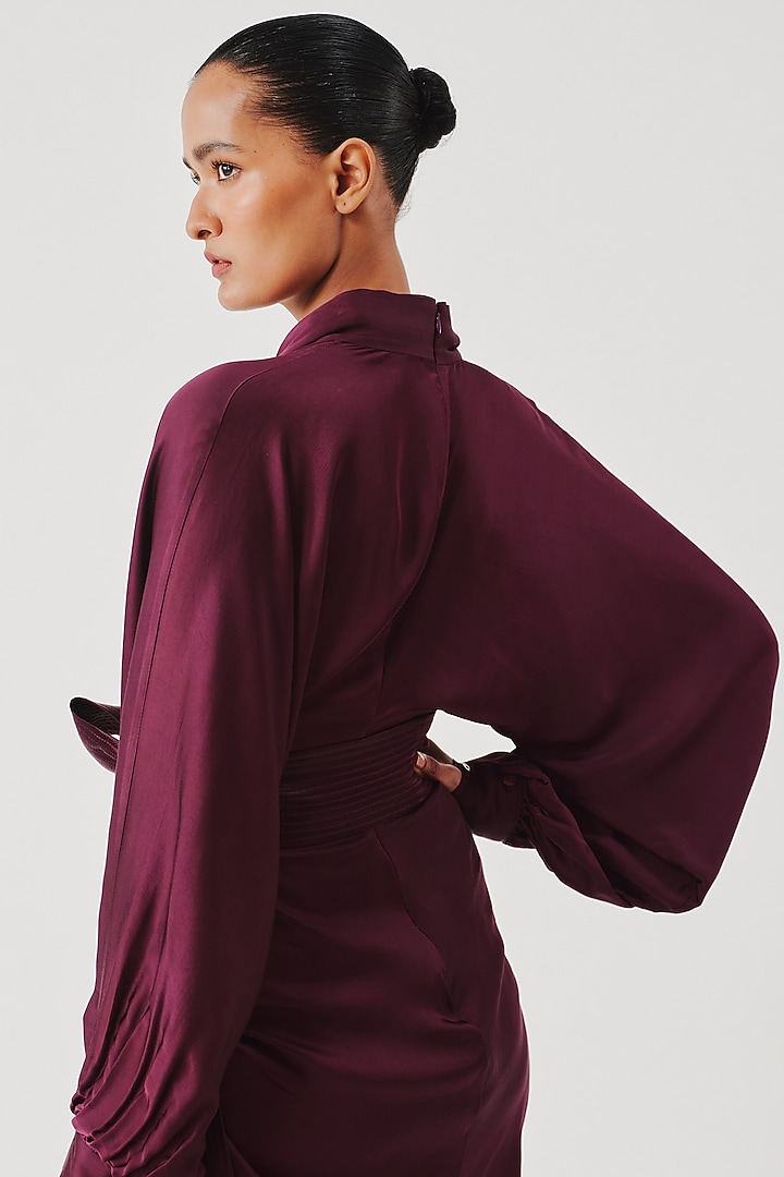 Burgundy Modal Satin Vacation Dress by Aroka at Pernia's Pop Up Shop