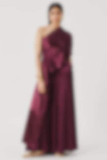 Burgundy Vegan Mashru Hand Embroidered Top by Aroka at Pernia's Pop Up Shop