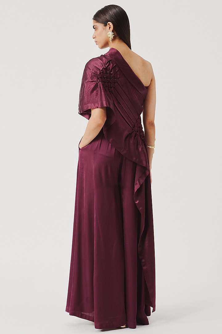Burgundy Vegan Mashru Hand Embroidered Top by Aroka at Pernia's Pop Up Shop