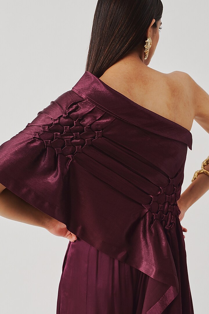 Burgundy Vegan Mashru Hand Embroidered Top by Aroka at Pernia's Pop Up Shop