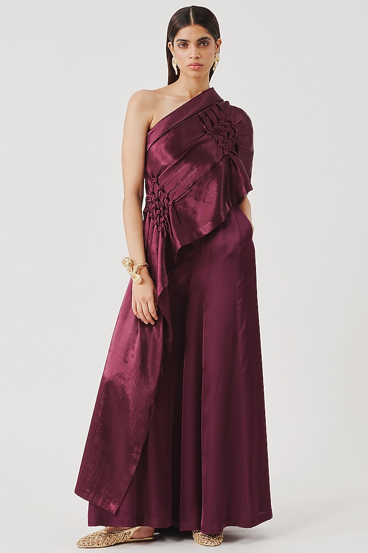 Burgundy Modal Satin Pants by Aroka at Pernia's Pop Up Shop