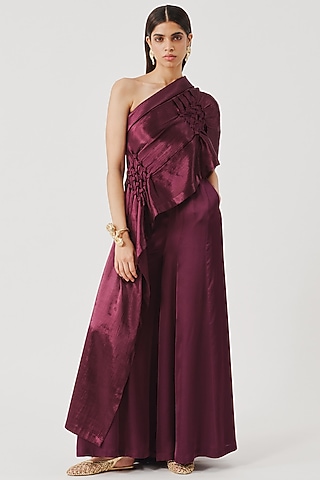 Burgundy Modal Satin Pants by Aroka