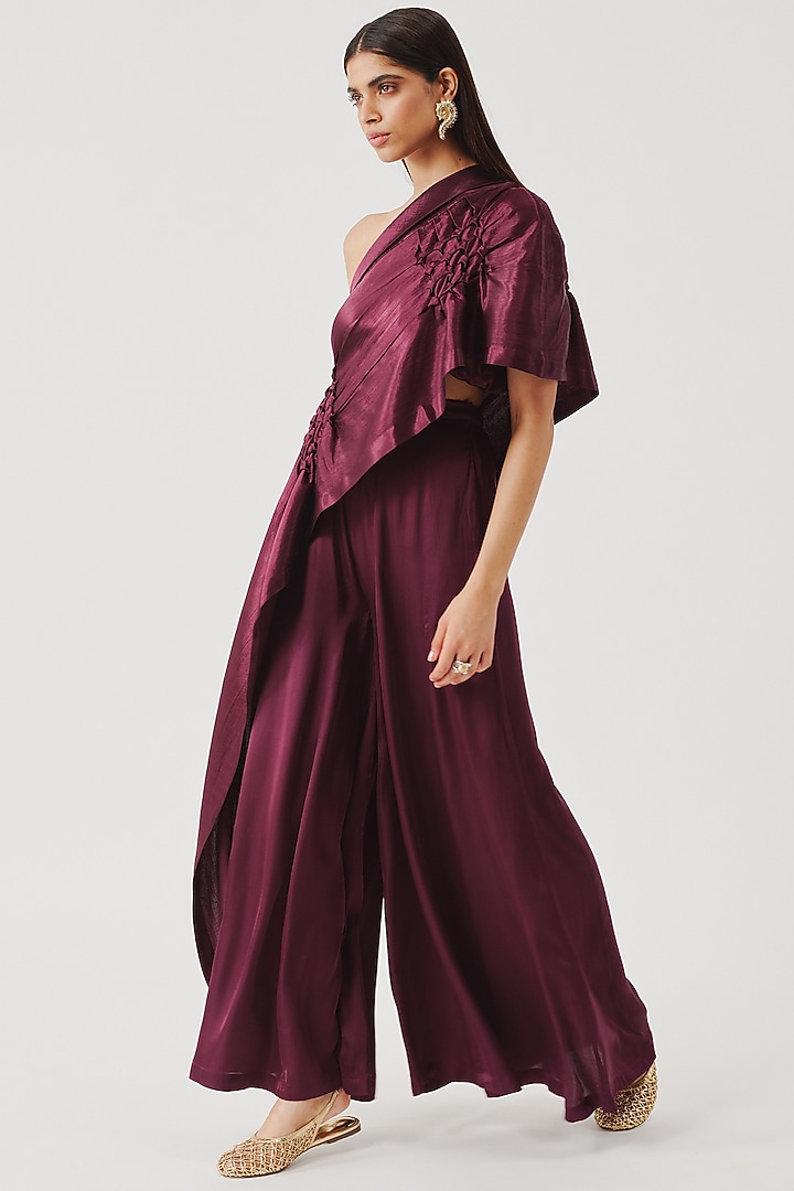 Burgundy Modal Satin Pants by Aroka at Pernia's Pop Up Shop