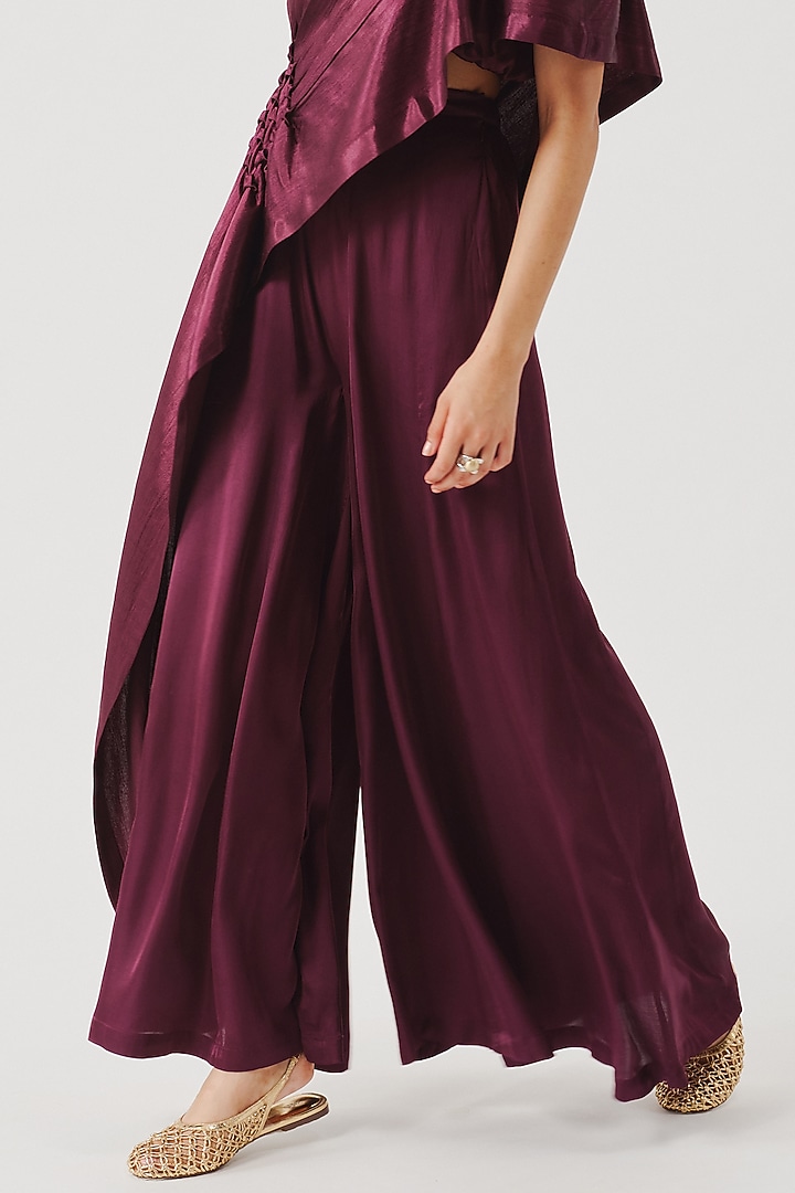 Burgundy Modal Satin Pants by Aroka at Pernia's Pop Up Shop