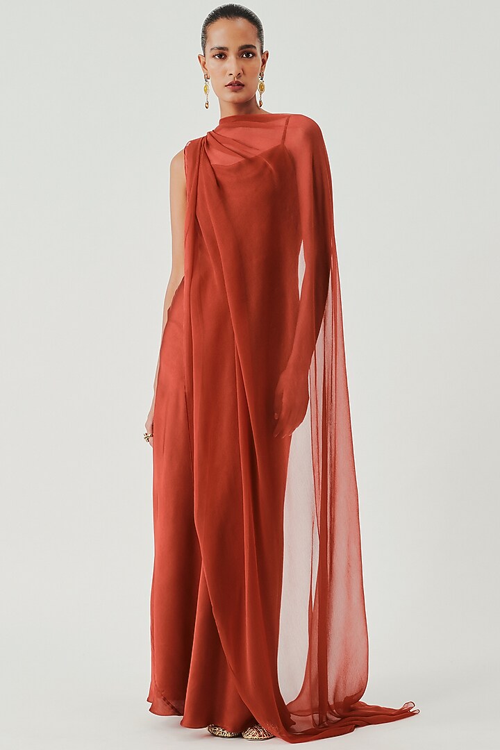 Rust Modal Satin Slip Vacation Dress by Aroka at Pernia's Pop Up Shop