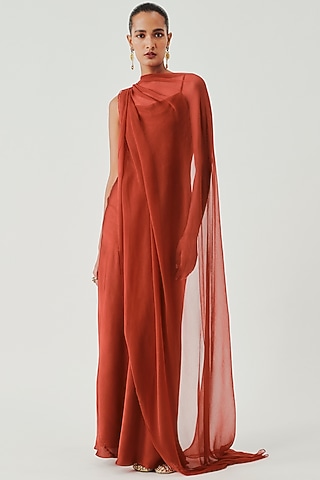 Rust Modal Satin Slip Dress by Aroka