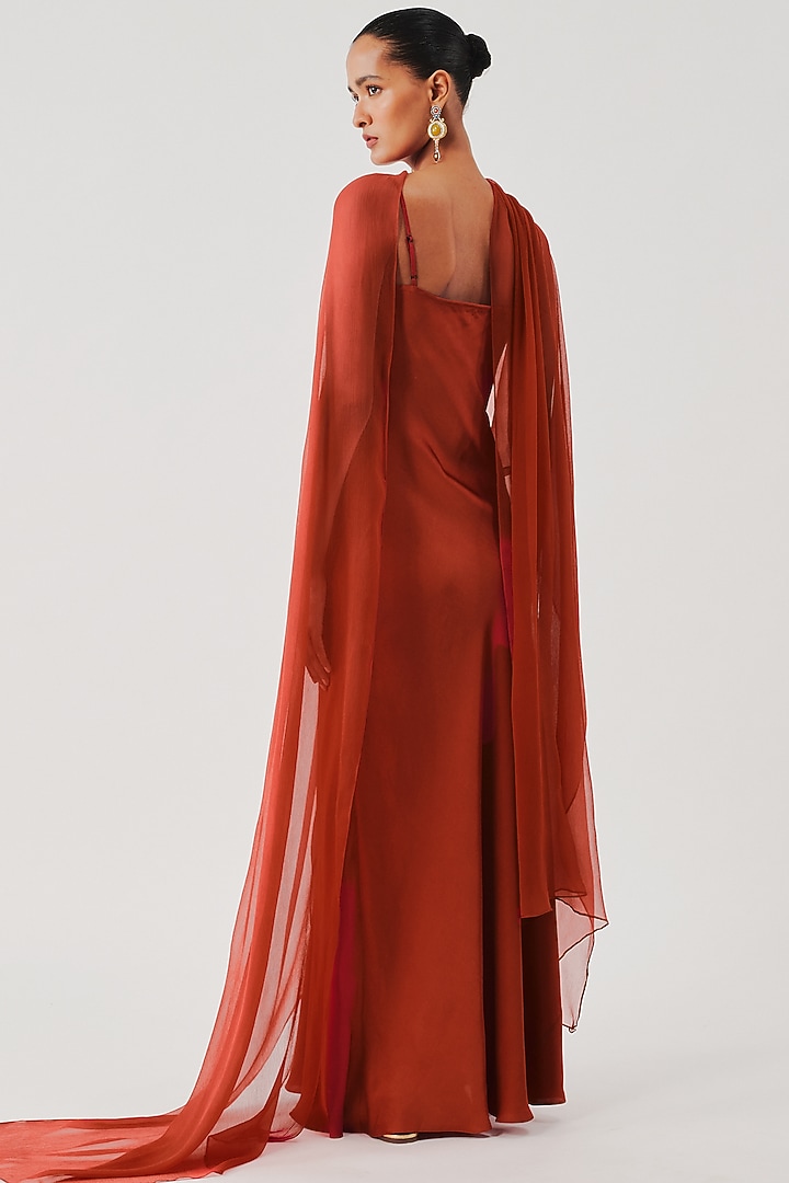 Rust Modal Satin Slip Vacation Dress by Aroka at Pernia's Pop Up Shop