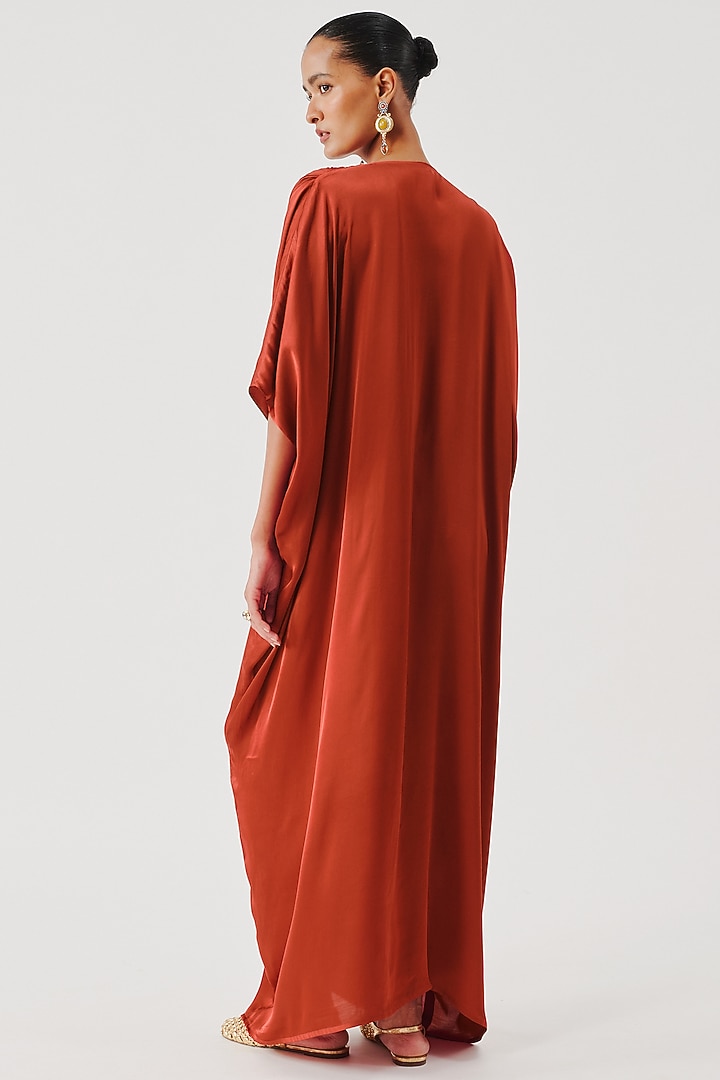 Rust Modal Satin & Wrinkle Chiffon Kaftan by Aroka at Pernia's Pop Up Shop