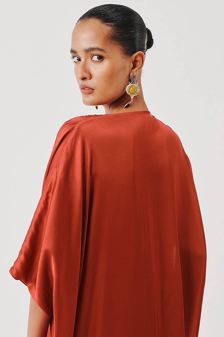 Rust Modal Satin & Wrinkle Chiffon Kaftan by Aroka at Pernia's Pop Up Shop