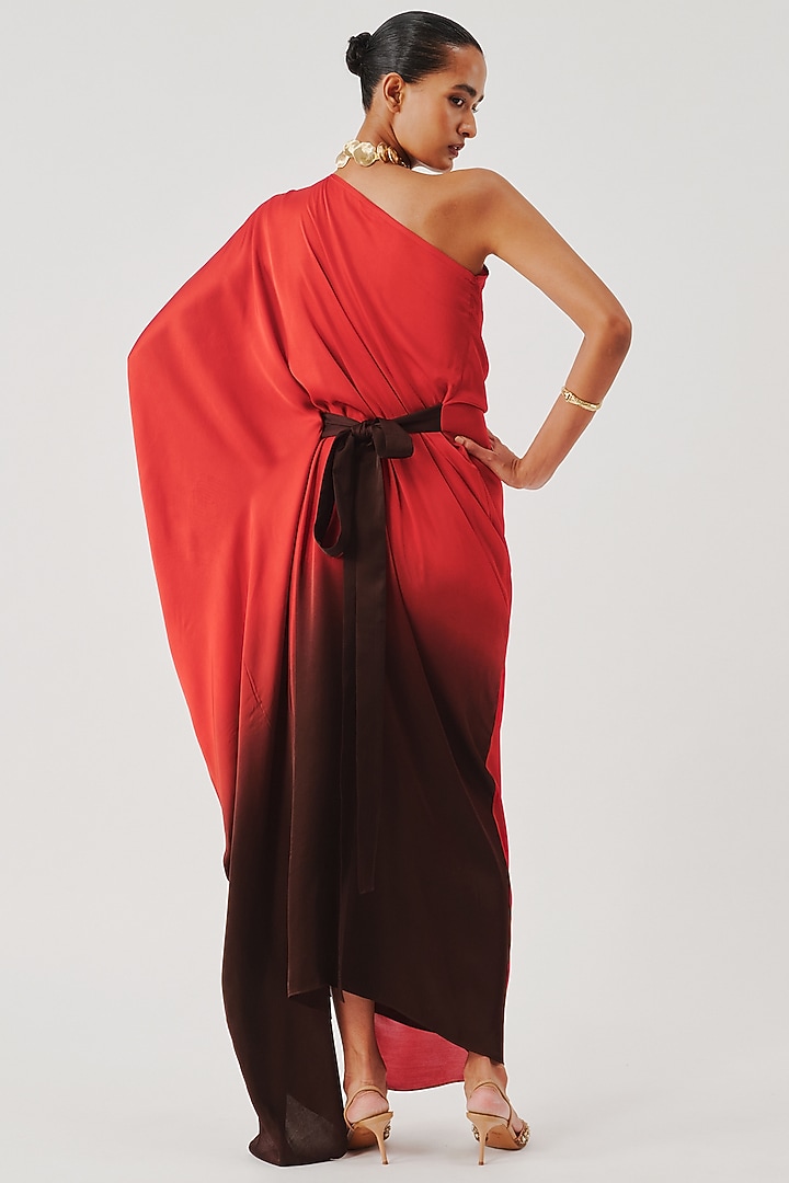 Red & Brown Modal Satin Ombre Kaftan Vacation Dress by Aroka at Pernia's Pop Up Shop