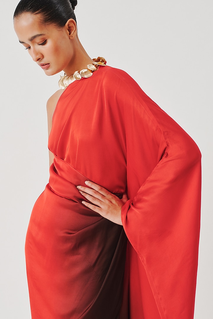 Red & Brown Modal Satin Ombre Kaftan Vacation Dress by Aroka at Pernia's Pop Up Shop