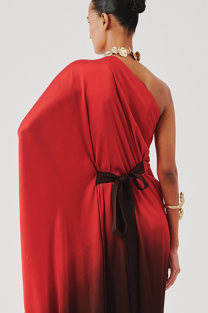 Red & Brown Modal Satin Ombre Kaftan Vacation Dress by Aroka at Pernia's Pop Up Shop