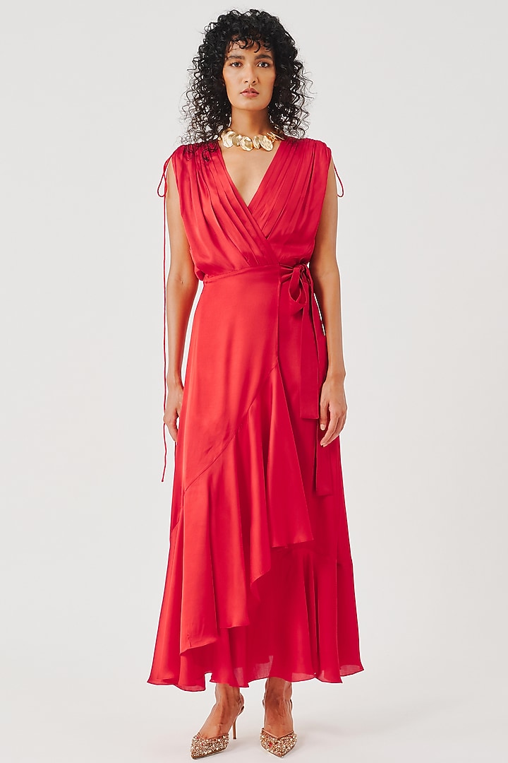 Red Modal Satin Vacation Dress by Aroka at Pernia's Pop Up Shop