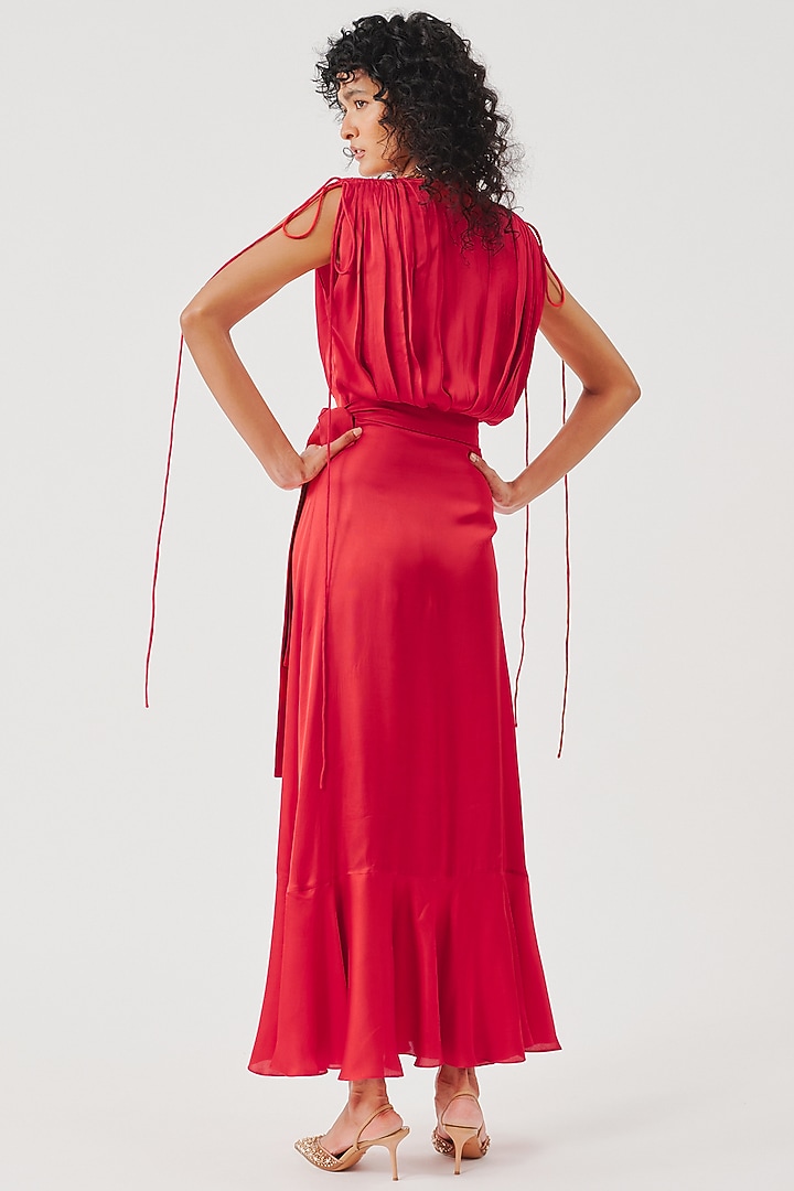 Red Modal Satin Vacation Dress by Aroka at Pernia's Pop Up Shop