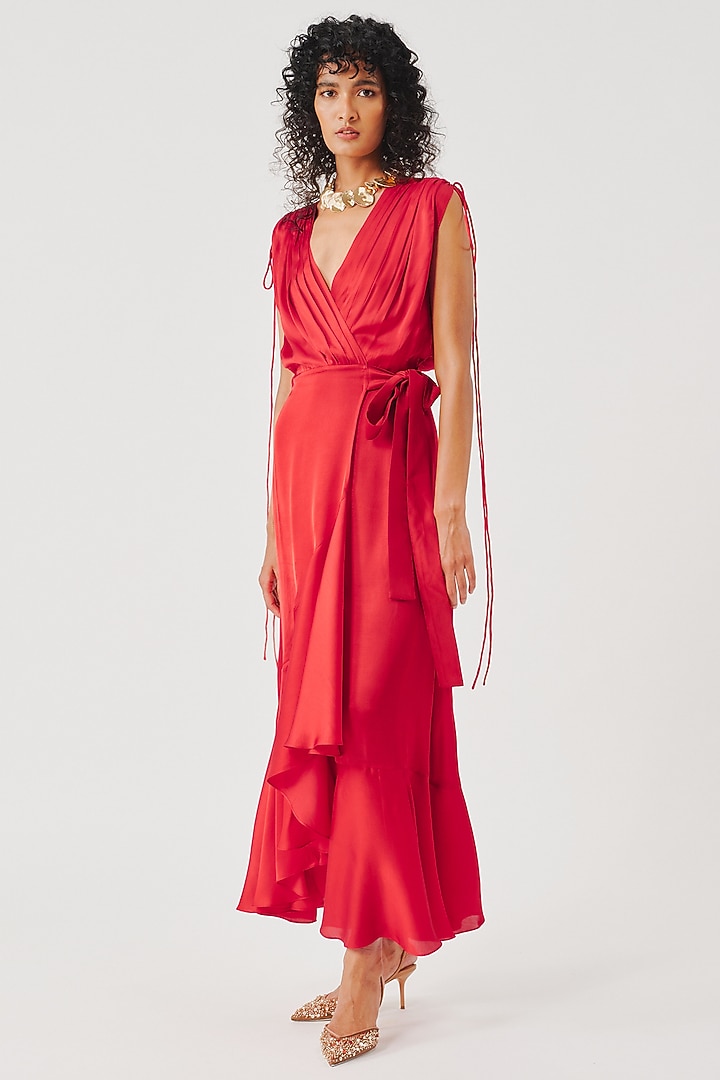 Red Modal Satin Vacation Dress by Aroka at Pernia's Pop Up Shop
